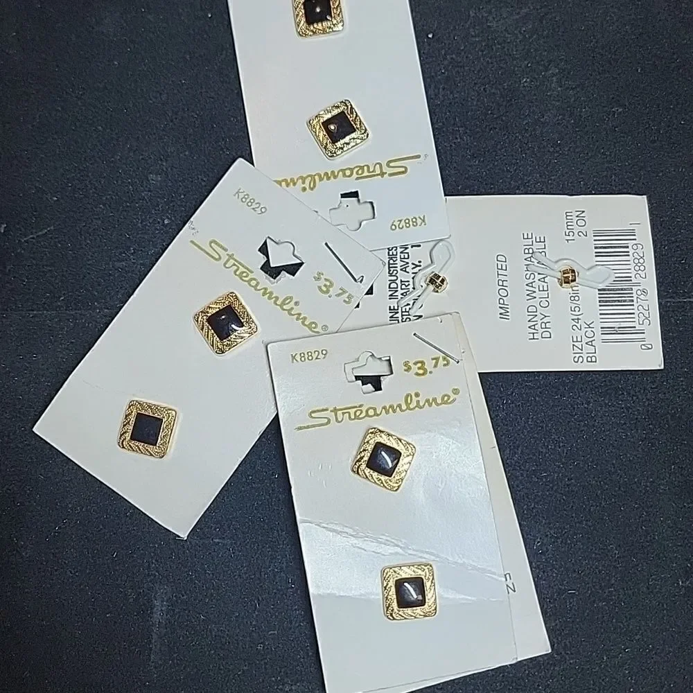 Streamline Vintage Black Gold Metal Buttons Cards Set of 5 #K8829
